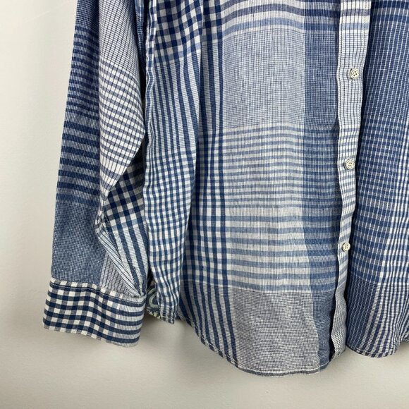Tommy Bahama Men’s 100% Linen Long Sleeve Blue Chambray Plaid Button Down - XXL - Picture 4 of 9